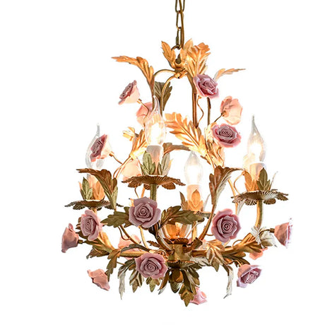 Nordic Light Luxury E14 LED Chandelier Rose Copper Ceramic Pendent Lamp Restaurant Living Room Bedroom Home Lighting Decoration