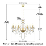 10Arms K9 Crystal Chandelier Adjustable Chain Ceiling Pendant Lamp Modern Lighting For Living Room Bedroom Hall Home Decor