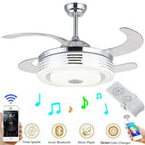 42" Invisible Ceiling Fan w/ Light Lamp Bluetooth 7-Color LED Chandelier w/ Bluetooth Music Player Speaker Remote Control