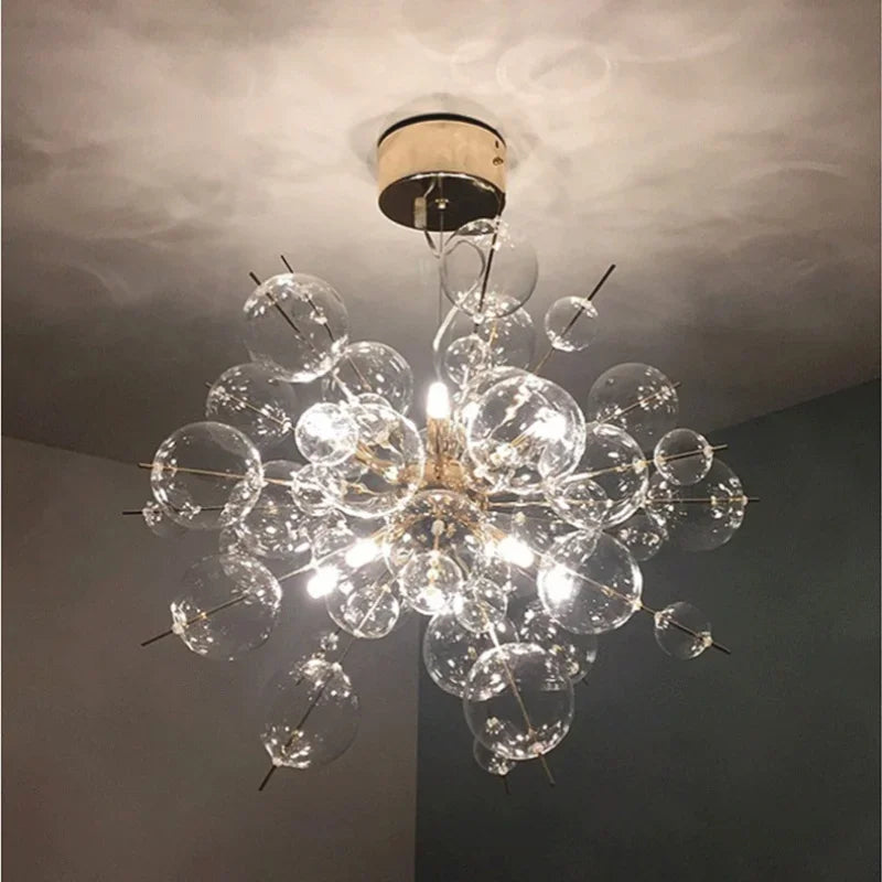 Nordic Designer Chrome Gold Metal LED Pendant Light Modern Artistic Glass Ball Chandeliers for Restaurant Home Decor