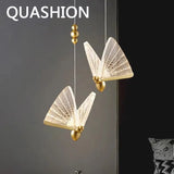 Luxury Home Decor Butterfly Chandelier Nordic LED Bedroom Single Pendant Light Modern Iron Body Acrylic Lampshade Hanging Lustre