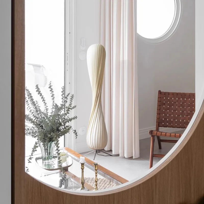 Light Luxury Wooden Curved Shade Floor Lamp Modern Standing Lamp for Living Room Bedroom Entryway Home Interior Decor Lighting
