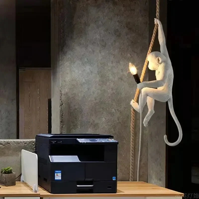 Retro Industrial Monkey Resin Pendant Light - Creative Chameleon Animal Hanging Lamp