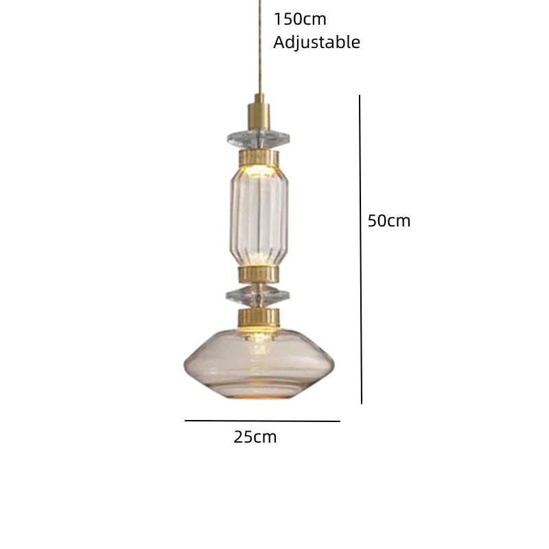 New LED Chandelier Clear Amber Glass Free Collocation Hall Parlor Restaurant Bedside Lighting Fixtures Wire 200cm Adjustable
