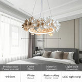 French Round Floral Pendant Lamp Cream Style Resin Hanging Light Parlor Bedroom Office LED Dining Room Double Layer Chandelier