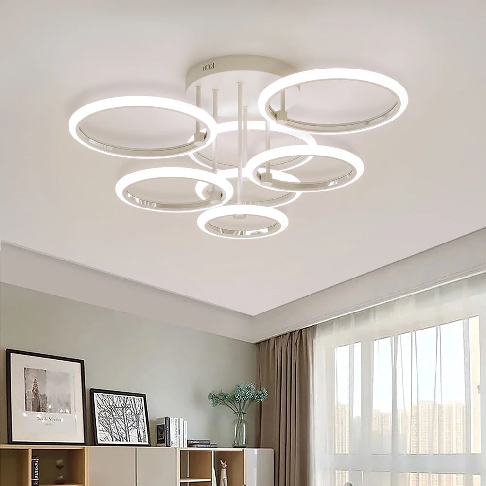 Led Ceiling Light Chandelier Ring Pendants Lights Square Lamp Dimming Remote Control Indoor Lighting Fixture Bedroom Living Room