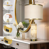 Set of 2 Modern Table Lamps with USB Ports and Night Light, Alabaster Design for Living Room or Bedroom