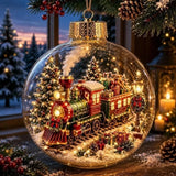Acrylic Material Christmas Ball Ornament Transparent Design 8CM Size Santa Claus Pendant with Light Holiday Tree Pendant