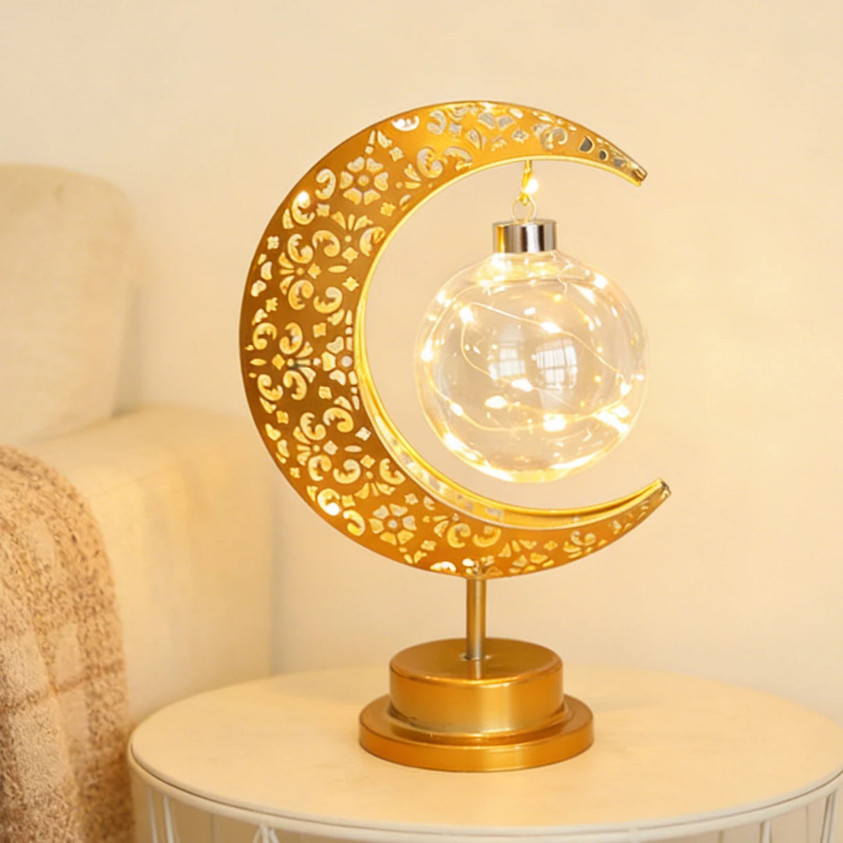 Eid Mubarak Moon LED Desk Lamp, Dimmable Warm Night Light for Bedroom, Ramadan, Gift, Decor