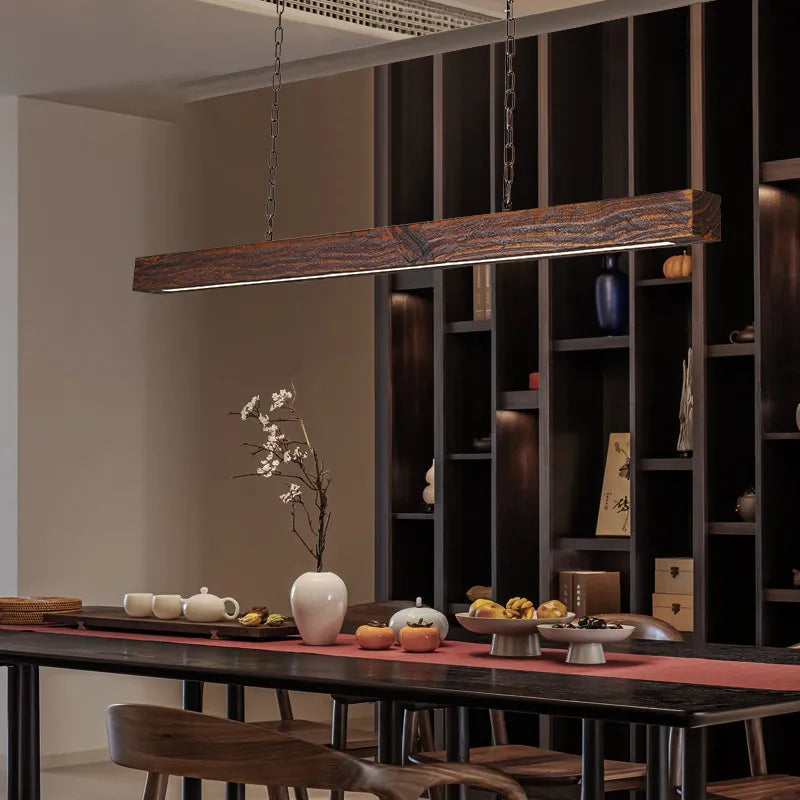 New Solid Wood Chandelier For Modern Minimalist Dining Bar Single-Line Chandelier For Tea Room Wooden Long Chandelier For Lounge