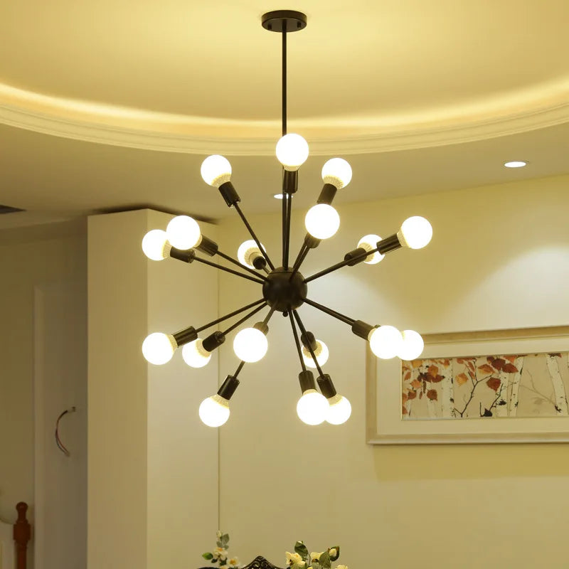 Modern Chandeliers Pendant Lamps Industrial Stair Lighting Fixtures Black Tube Spider Hanging Lamp Living Room Lighting Fixture