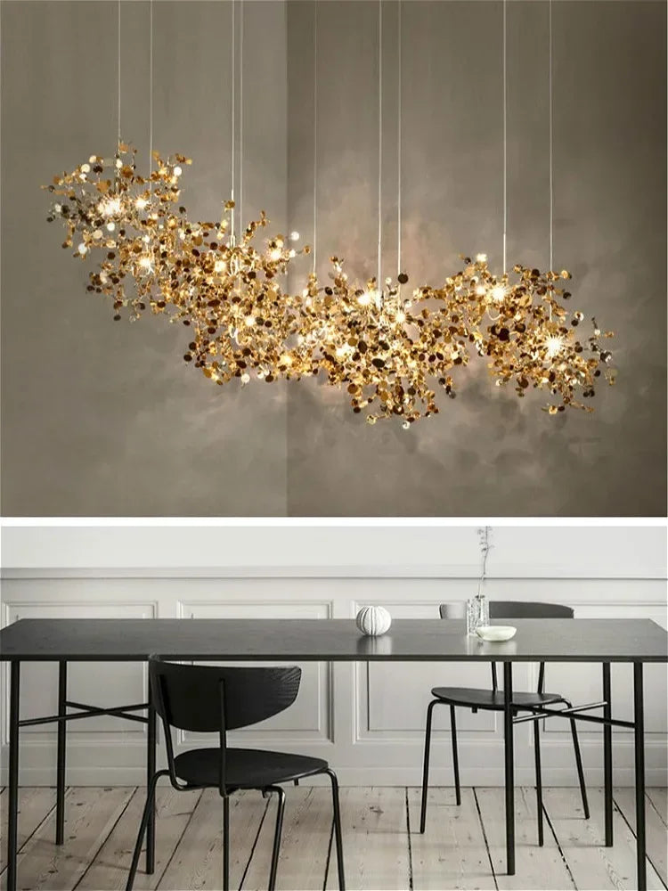 Modern Creative Stainless Steel Chrome Leaf LED Chandrlier Living Room Restaurant Pendant Lamp Display Window Bar Decor Lighting
