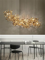 Modern Creative Stainless Steel Chrome Leaf LED Chandrlier Living Room Restaurant Pendant Lamp Display Window Bar Decor Lighting