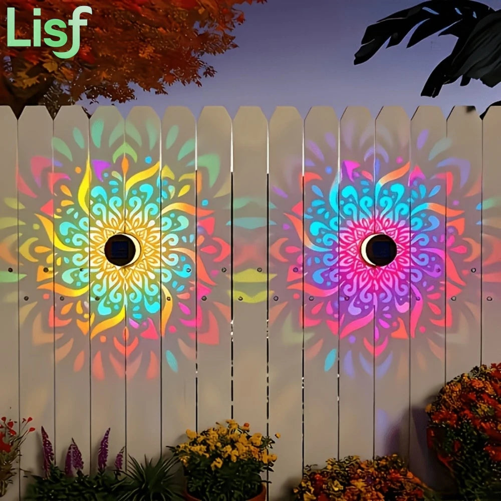 Decorative Solar Mandala Lights Solar Powered Outdoor Deck Step Wall Lights for Terrace, Courtyard, Backyard, Garden Decor