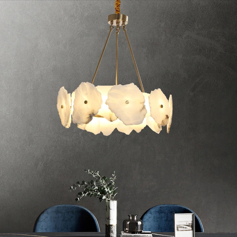 High Quality Copper LED Pendant Lights Natural Marble Dining Room Kitchen Hanging Lamp Creative Unique Art Deco Home Ceiling