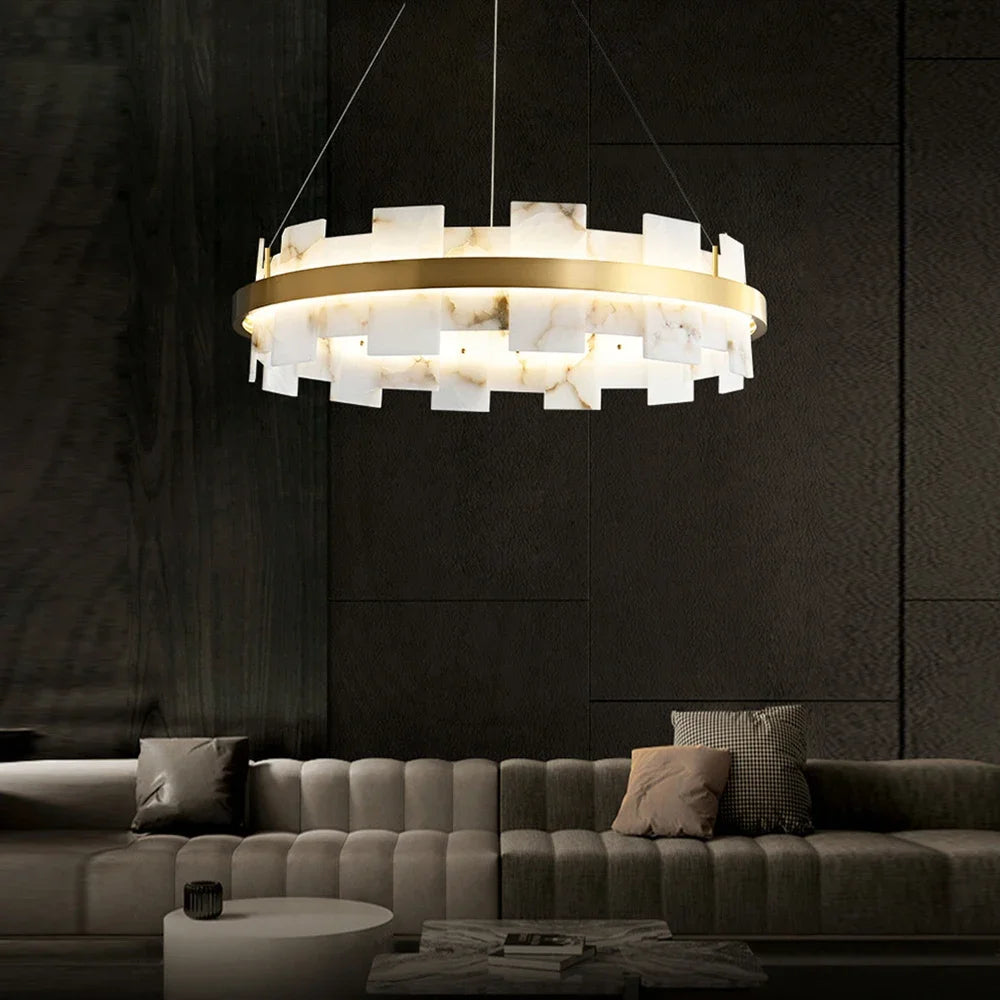 Modern LED Chandeliers Lighting For Living Room Foyer Bedroom Restaurant Pendant Lamps Natural Marble Decoration Lustre Fixtures