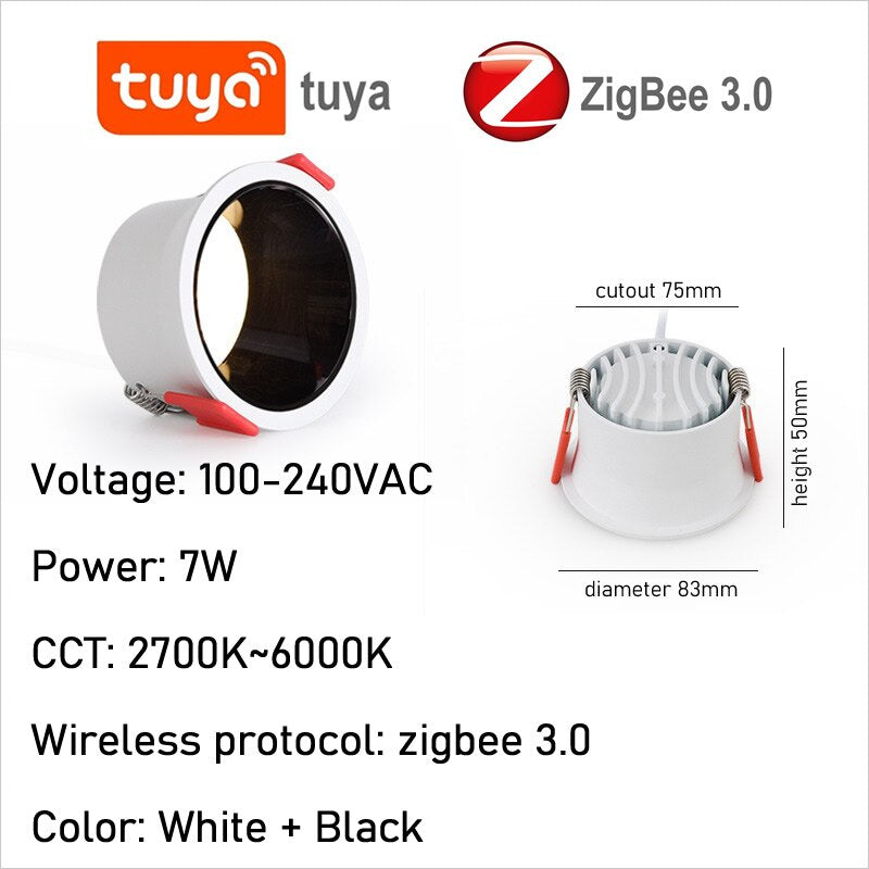 Downlight LED Zigbee Tuya Ceiling Light Dimmable 12W 15W Recessed Led Spot Down Light CW Smart Lamp Work With Alexa Google Home