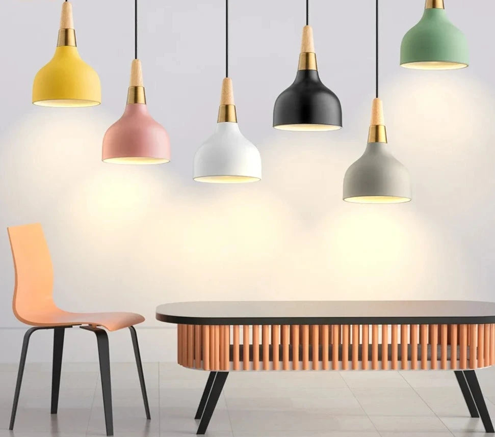 Nordic LED Hanger Lamp 1.1m wire Wood Macaron Pendant Light Modern Indoor Decors room decor Light fixture For Restaurant Bed room