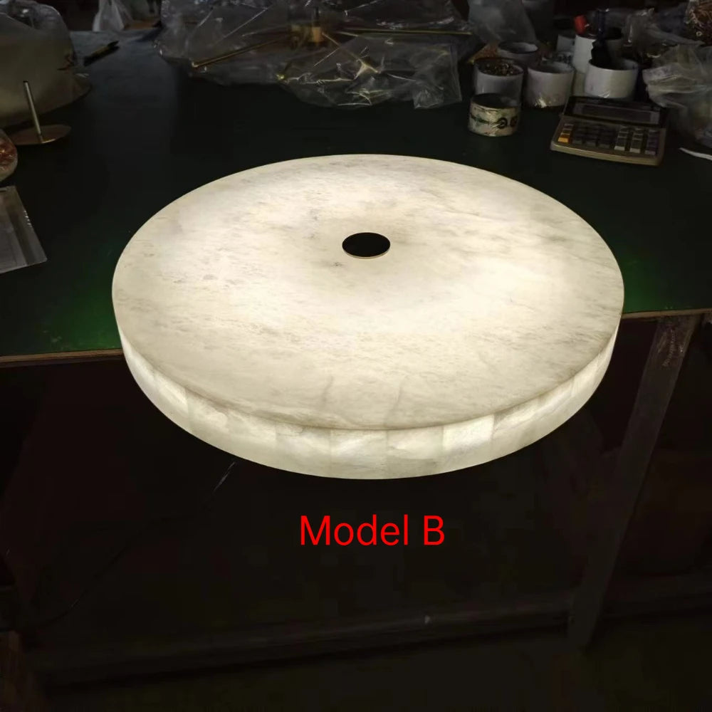 Spanish Alabaster & Marble Ceiling Lamp - All-Copper Round Luxury Light