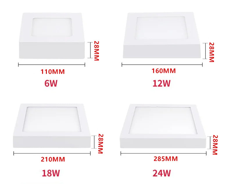 White LED SMD2835 Panel Light 6W 12W 18W 24W Surface Mounted LED Ceiling Lights AC85-265V Round Square LED Downlight