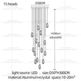 Modern Luxury Crystal Chandelier Hanging Staircas Water Droplet Pendent Lamp Villa Living Room Ceiling Light Attic Pendant Light
