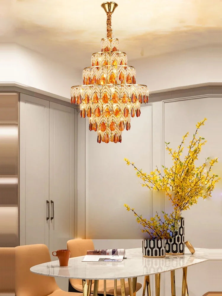Postmodern K9 Crystal Peacock Chandelier - Luxury Golden LED Ceiling Light