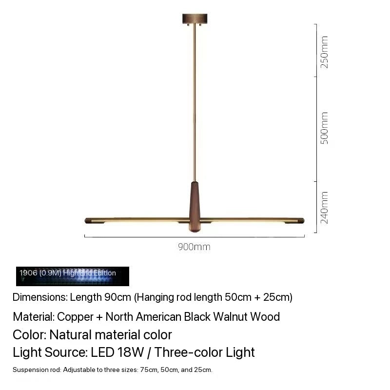 Nordic Designer Long Strip Restaurant Island Chandelier Simple Creative Office Study Lamp Light Luxury All-Copper Tea Room Lamp
