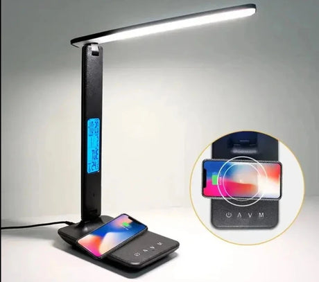 10W QI Wireless Charging LED Desk Lamp With Calendar Temperature Alarm Clock Eye Protect Study Business Light Table Lamp