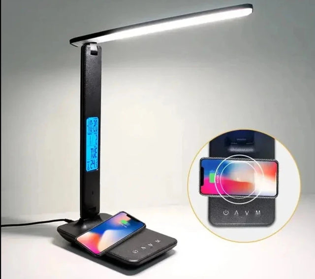 10W QI Wireless Charging LED Desk Lamp With Calendar Temperature Alarm Clock Eye Protect Study Business Light Table Lamp