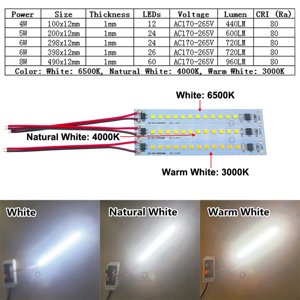 5pcs-20pcs AC220V LED PCB Lights 10CM 20CM 30CM 40CM 50CM 4W-8W Warm/Natural/Cold White SMD2835 High Brightness LED Hard Strip
