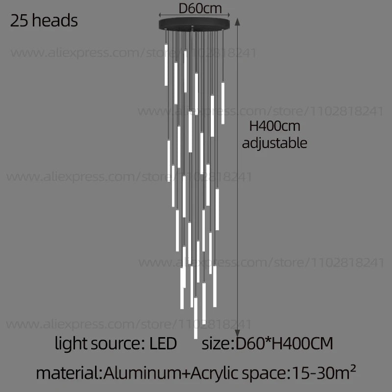 Minimalist Chandelier LED Stair Strip Lamp Duplex Building Interior Lighting Lamps Modern Dining Table Living Room Pendant Light