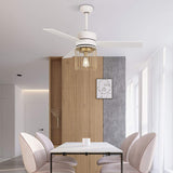 48 Inch Black/White Ceiling Fan 3 Blades 1 Light with Metal Wire-Caged Lampshade and Remote Control for Bedroom
