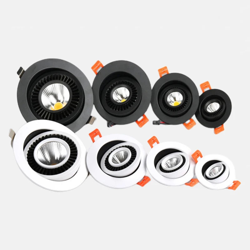 Dimmable Recessed COB LED Downlights 360° Rotating 9W 12W 15W 18W 20W 24W Ceiling SpotLights AC85~265V Lobby Living Room Bedroom