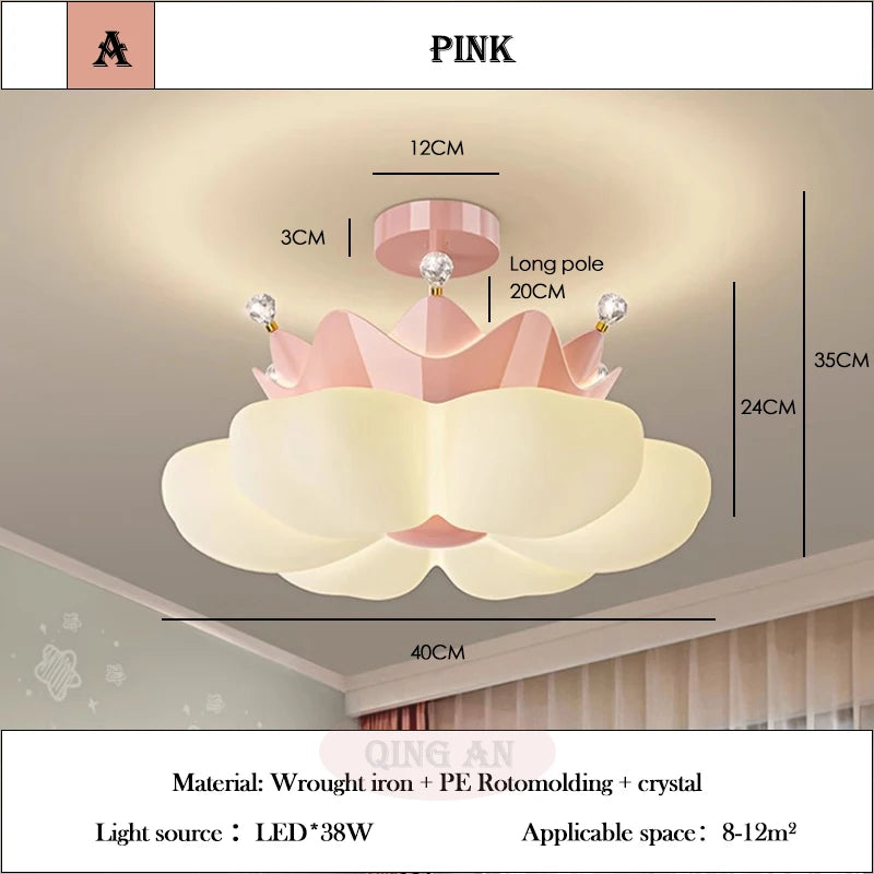 White pink Crown Petal Ceiling Lights LED Children's Room Light Warm Romantic Nursery Princess Room Girl Bedroom Ceiling Lamps