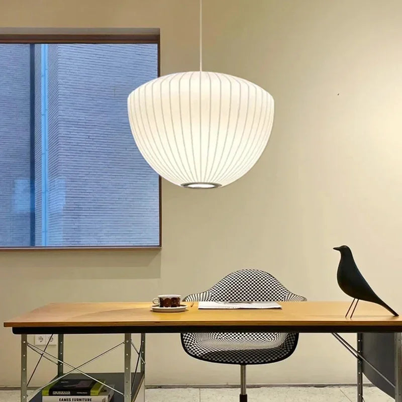 Japanese Wabi-Sabi White Silk E27 Pendant Light - Nordic Art Fabric Ceiling Chandelier Lamp Fixture for Living Room, Dining Room & Bedroom