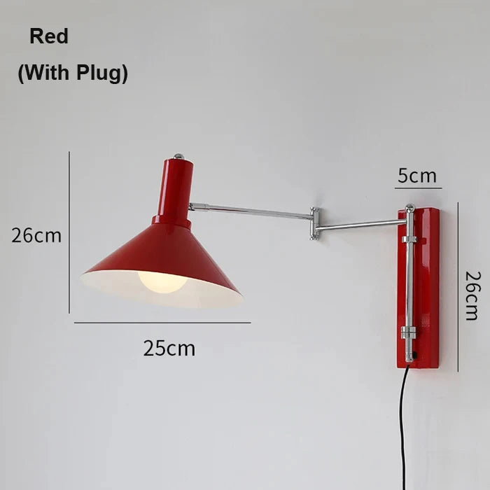 Extendable Foldable Bauhaus Bedside Lamp - Adjustable Swing Arm Plug-In LED Wall Light