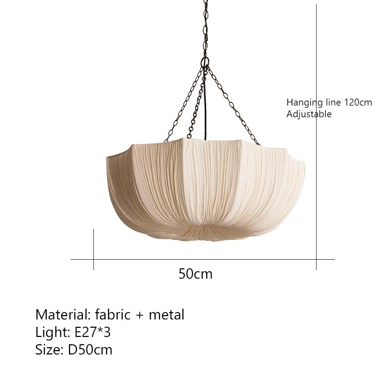 Nordic Minimalist Wabi-Sabi Fabric Chandelier - Soft Textile Pendant Lamp Fixture for Living Room, Dining Room, Bedroom & Bar