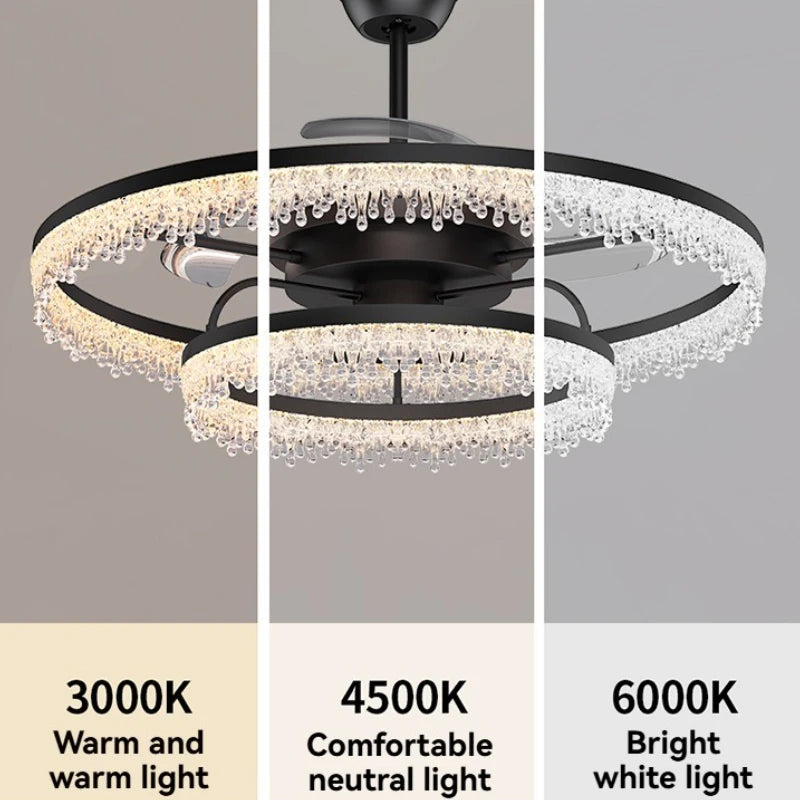 Modern Black Ceiling Fan with LED Light - Round Electric Ceiling Fan Lamp Fixture for Living Room, Bedroom & Dining Room