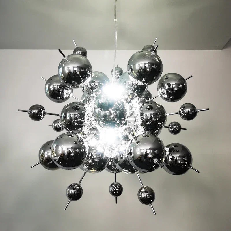 Nordic Designer Chrome Gold Metal LED Pendant Light Modern Artistic Glass Ball Chandeliers for Restaurant Home Decor