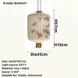 Chinese Style Japanese Fabric Lantern Pendent Lamp Hotel Restaurant Tatami Hand-painted Bamboo Leaf Pattern Room Decor Lights