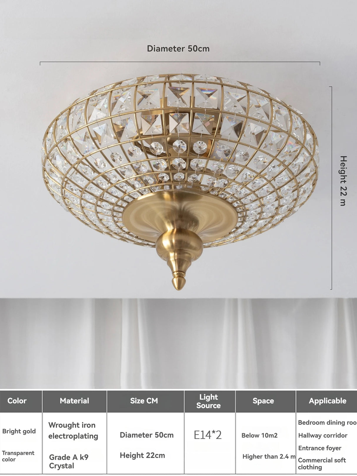 Vintage K9 Crystal Pendant Lights for Living Room Bedroom American Copper Crystal Ceiling Chandelier for Dining Room Kitchen Bar