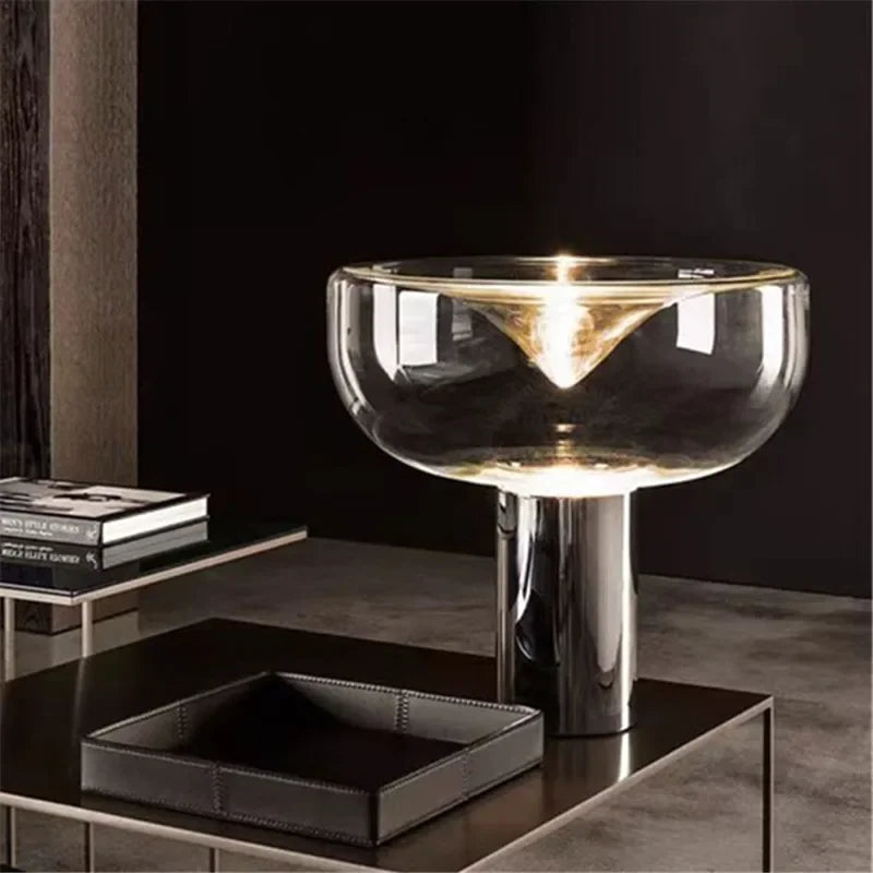Nordic Design LED Desk Lamp Luxurious Transparent Glass Floor Lamp Creative Bedroom Desk Marble Room Decoration Lighting Fixture