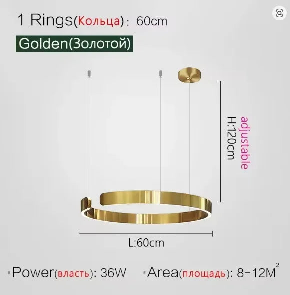 Modern Salon Design Ring Ceiling Chandelier Dining Room Pendant Lamp Bedroom Home LED Lighting Fixtures