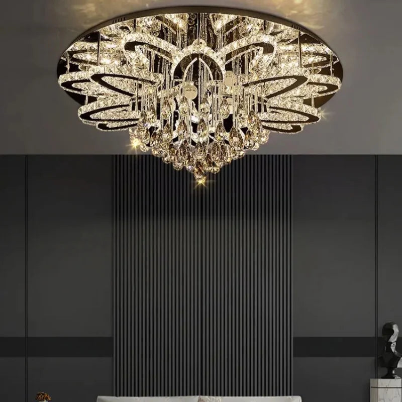 High-end Luxury LED Chandelier Living Room Restaurant Bedroom Hotel Villa Remote Control Crystal Pendant Lamp Home Decor Light