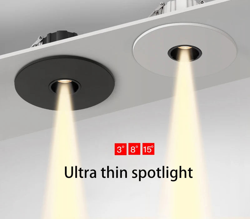 Led Spotlight Small Beam Angle 3 8 15 Degree Spot Light Recessed Round Atmosphere Dining Table Ultra-thin White Black 110V 220V