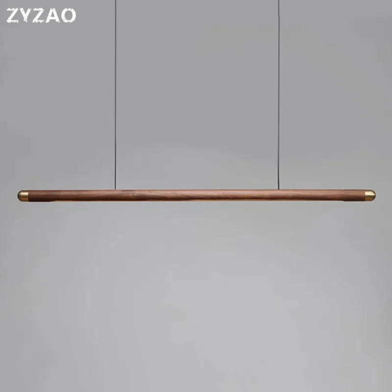 Designer Nordic Restaurant Bar Wood Pendant Lights Black Walnut Minimalist Long Strip Led Hanglamp Home Decor Dining Room Lights