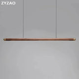 Designer Nordic Restaurant Bar Wood Pendant Lights Black Walnut Minimalist Long Strip Led Hanglamp Home Decor Dining Room Lights