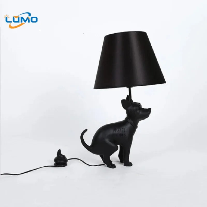 Designer Modern Black Resin Dog Floor Lamps Fabric Lampshade LED E27 Standing Light Living Room Restaurant Bedroom Kitchen Cafe