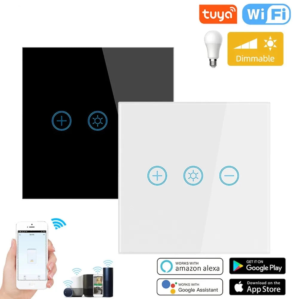 EU WiFi Smart Glass Panel Wall Touch Switch Light Dimmer Switch Smart Life Tuya APP Remote Control for Alexa Google Home