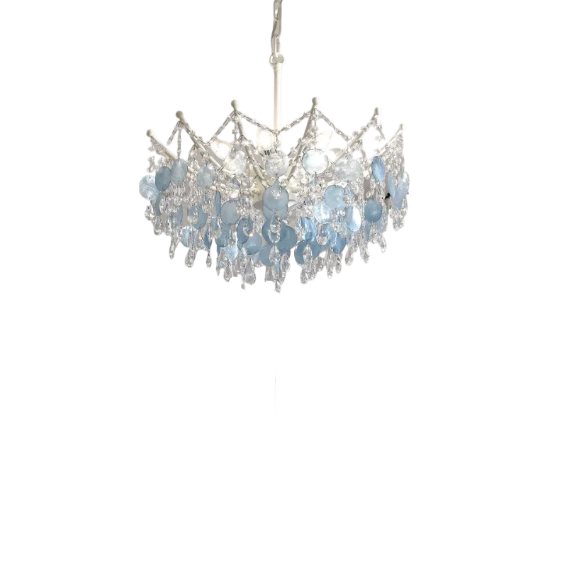French Vintage-Style Living Room Chandelier In A Retro Blue Shell Villa Duplex Bedroom Crystal Lamp With A Sophisticated Touch